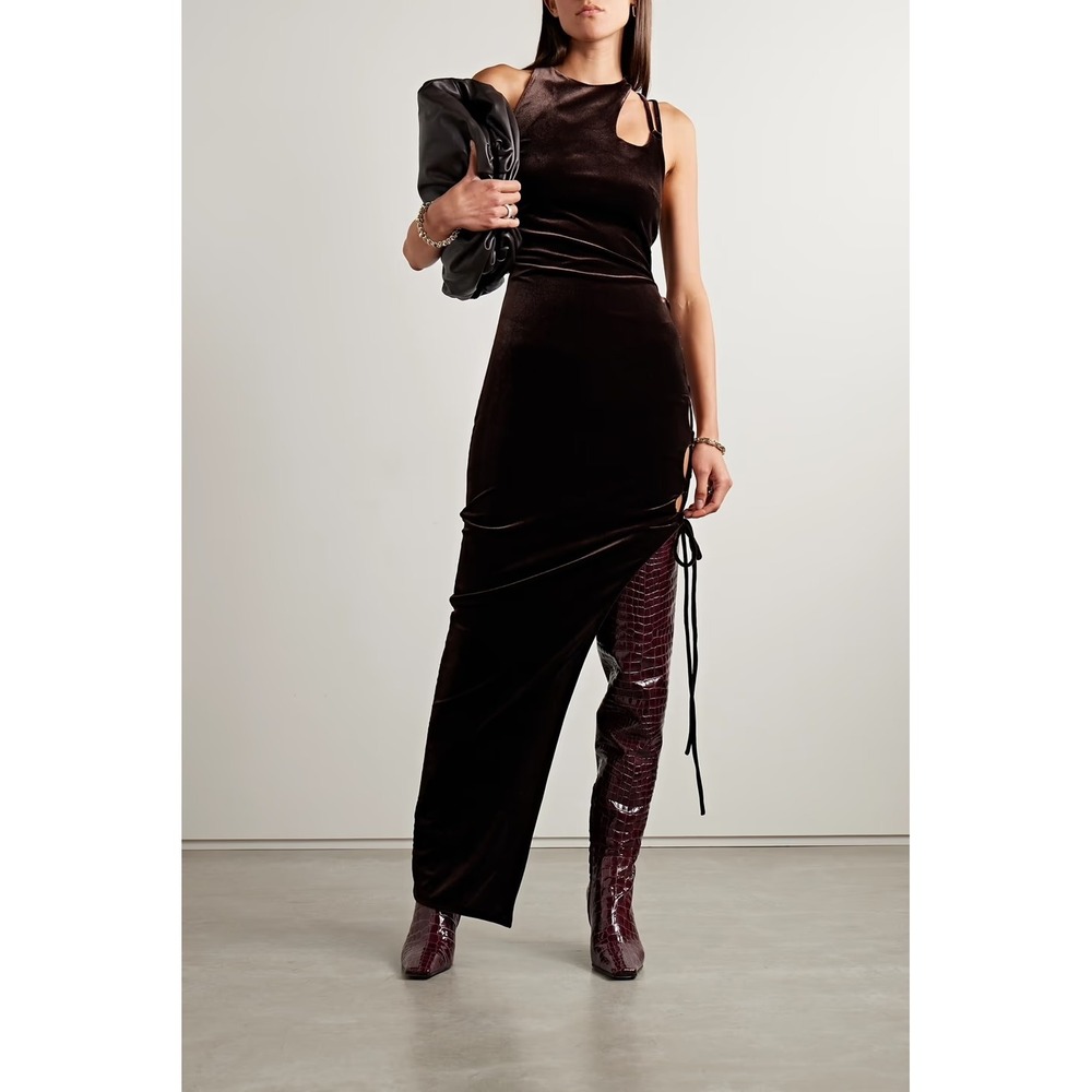 MONSE BROWN VELVET CUT OUT LACE UP DRESS SZ 8